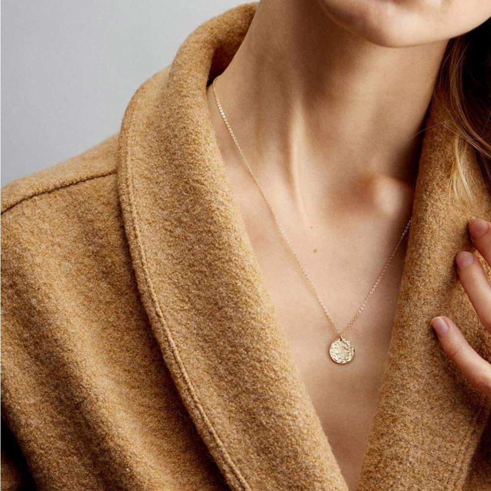 Turandoss Delicate Layered Necklaces for Women Choker Disc Necklace Hammered Disc Necklace Chokers for Women