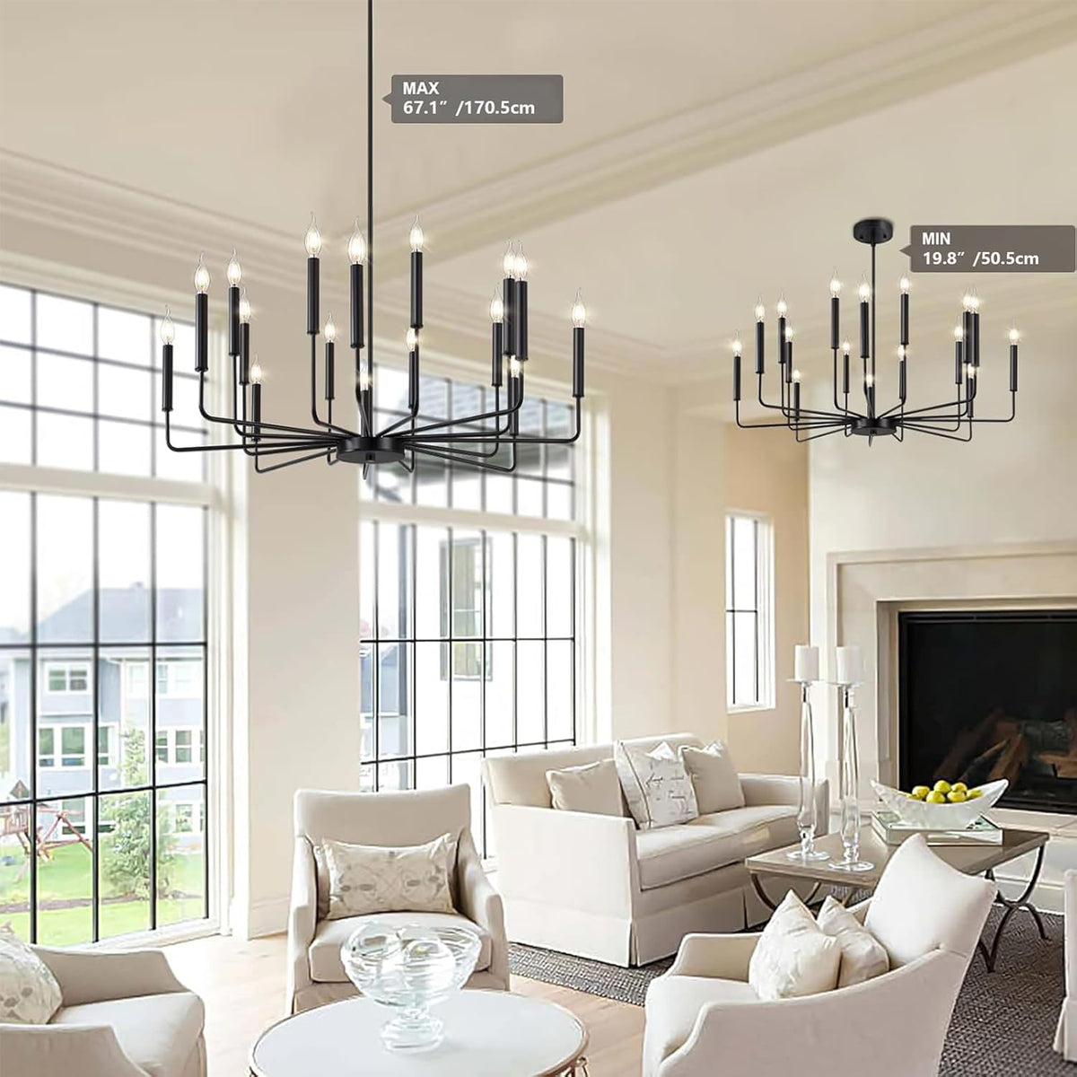 Modern Black Farmhouse Chandeliers, 16-Light Industrial Metal Chandelier Lighting, Classic Candle Hanging Pendant Light Fixtures for Kitchen Island, Living Room, Dining Room, Stair
