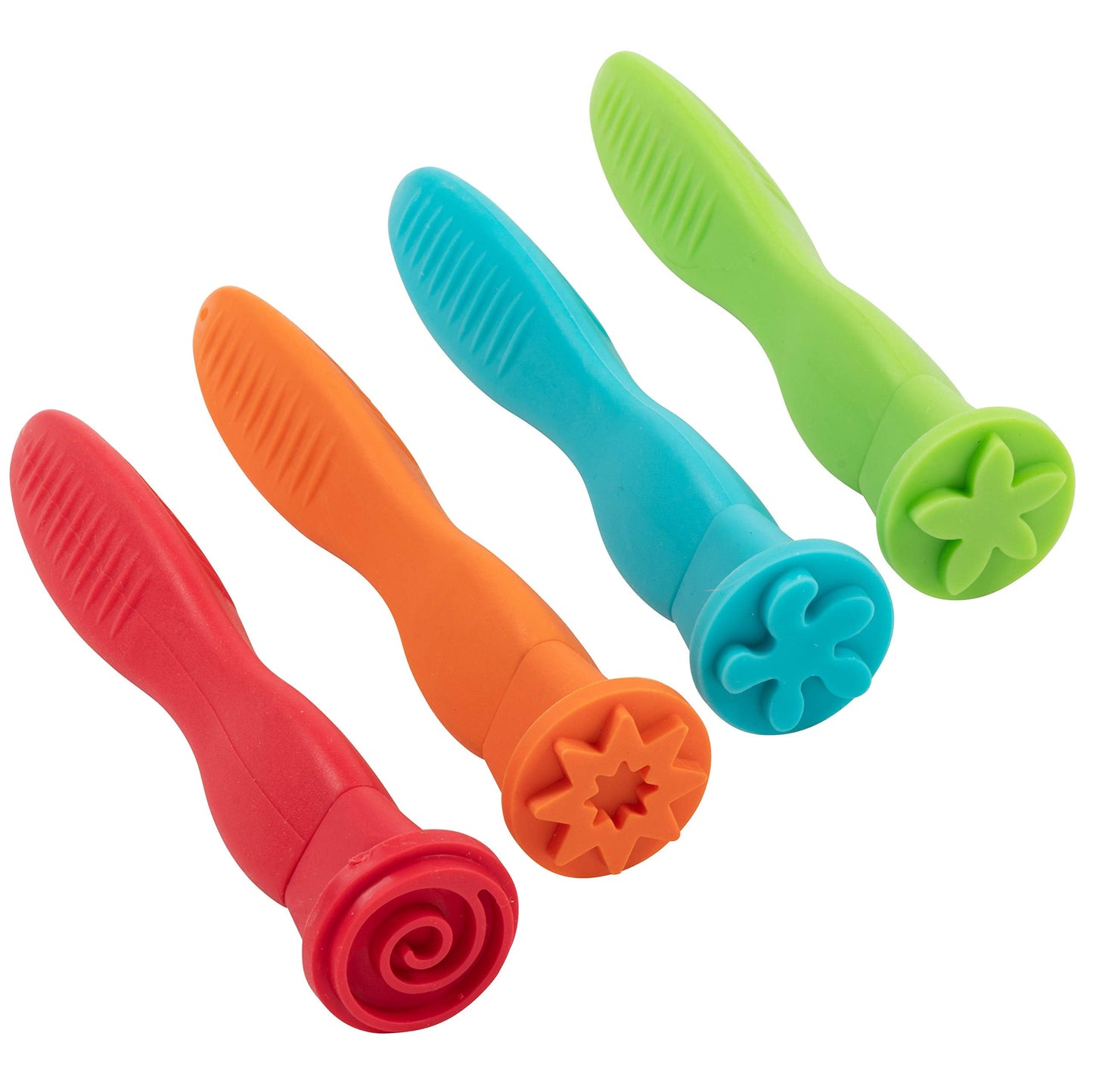 READY 2 LEARN Triangle Grip Stampers | Patterns | Set of 4 | Ages 2+ | Easy to Hold Paint and Dough Stampers for Kids