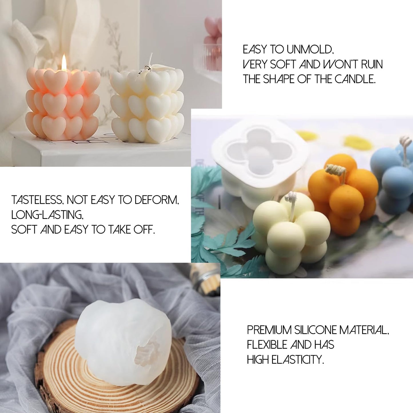 EuTengHao Silicone Candle Molds Set for Candle Making with Candle Wicks, 3D Silicone Mold for Soy Wax, Soap, Cake, Dessert DIY Scented Candle Craft Making