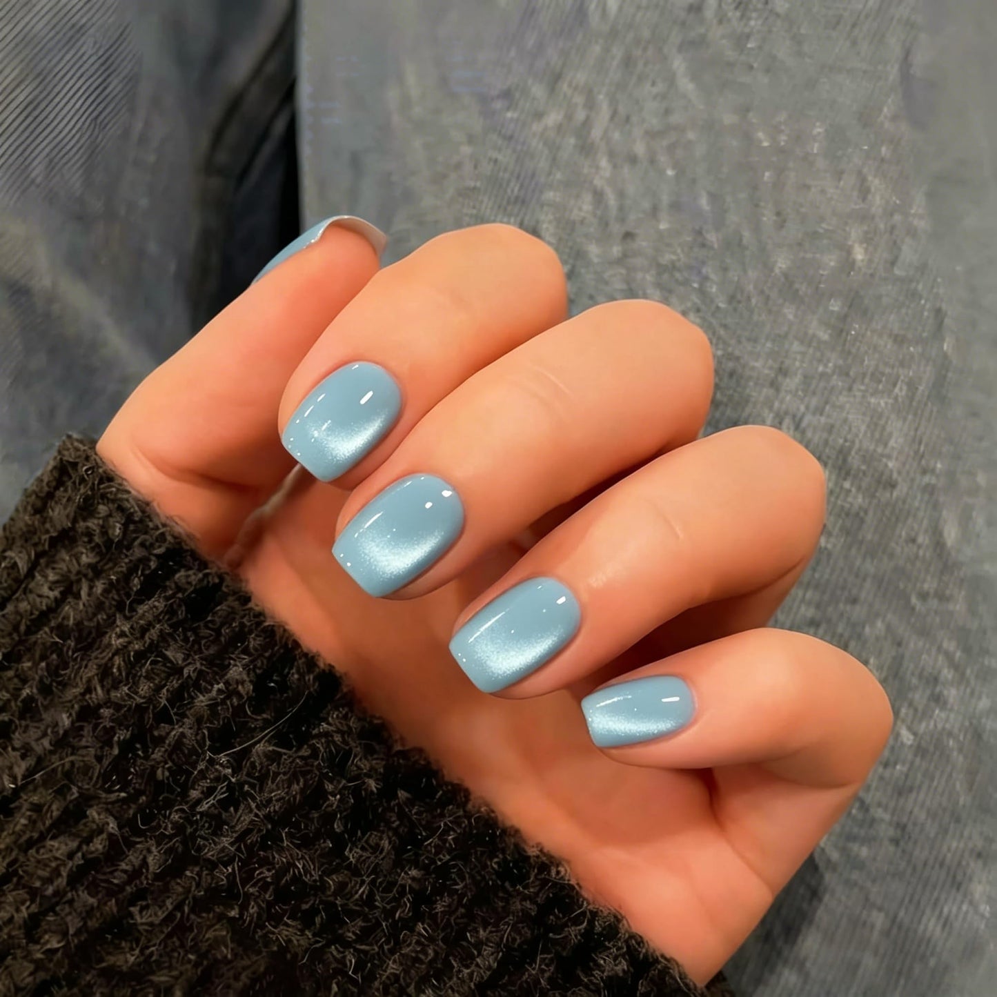 KQueenest Cat Eye Press on Nails Short, 30 Pcs Chrome Teal Blue Press on Nails Square, Glitter Sparkly Fake Nails Press on Short, Reusable Soft Gel Glue on Nails for Women Salon-Quality Manicure