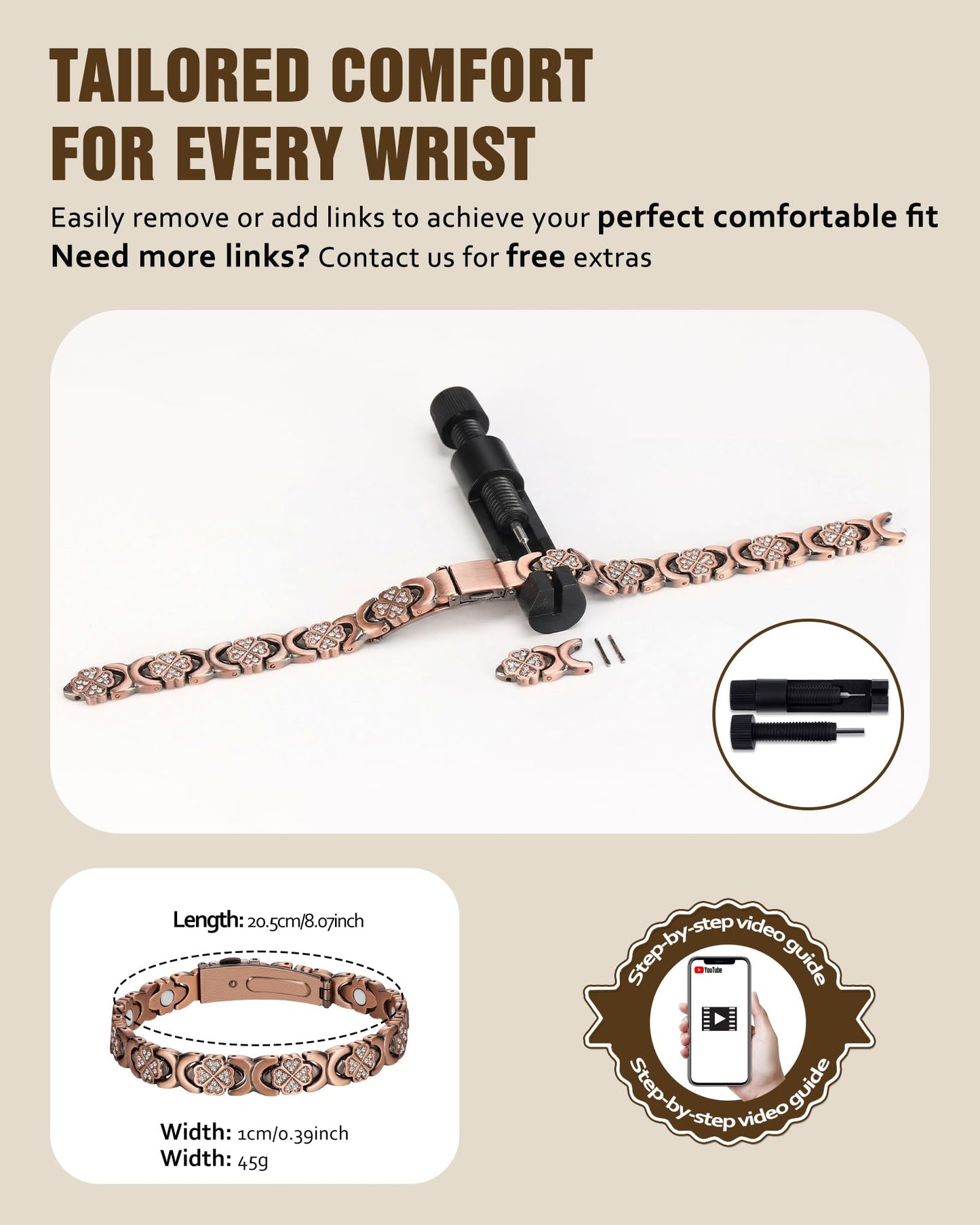 Jecanori Copper Magnetic Bracelet for Women with 3500 Gauss Magnets,Flower Copper Bracelet,Premium Fold-Over Clasp