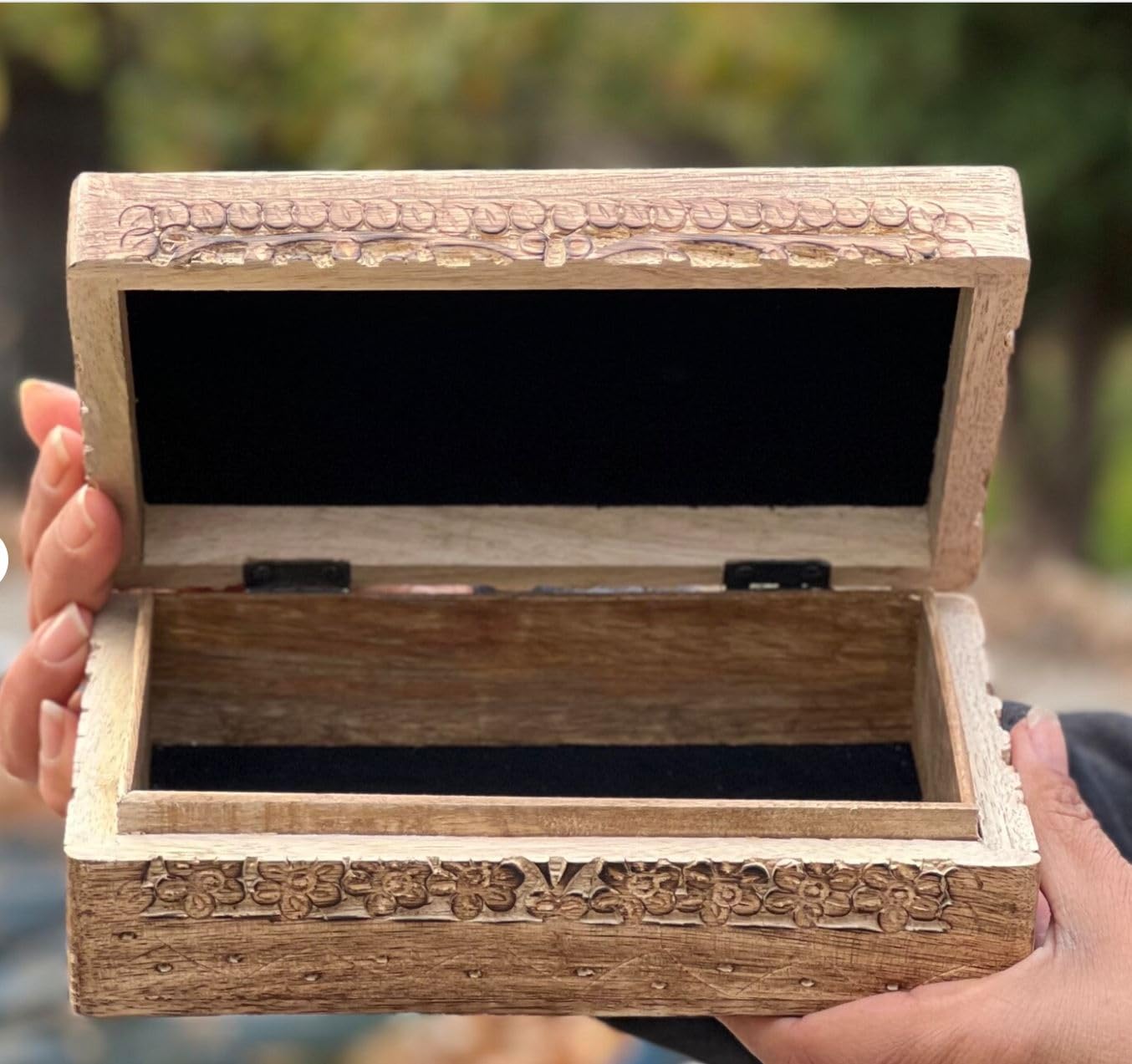 DharmaObjects Celestial Moon and Stars Hand Carved Wooden Storage Keepsake Box (Large, Moon & Stars)
