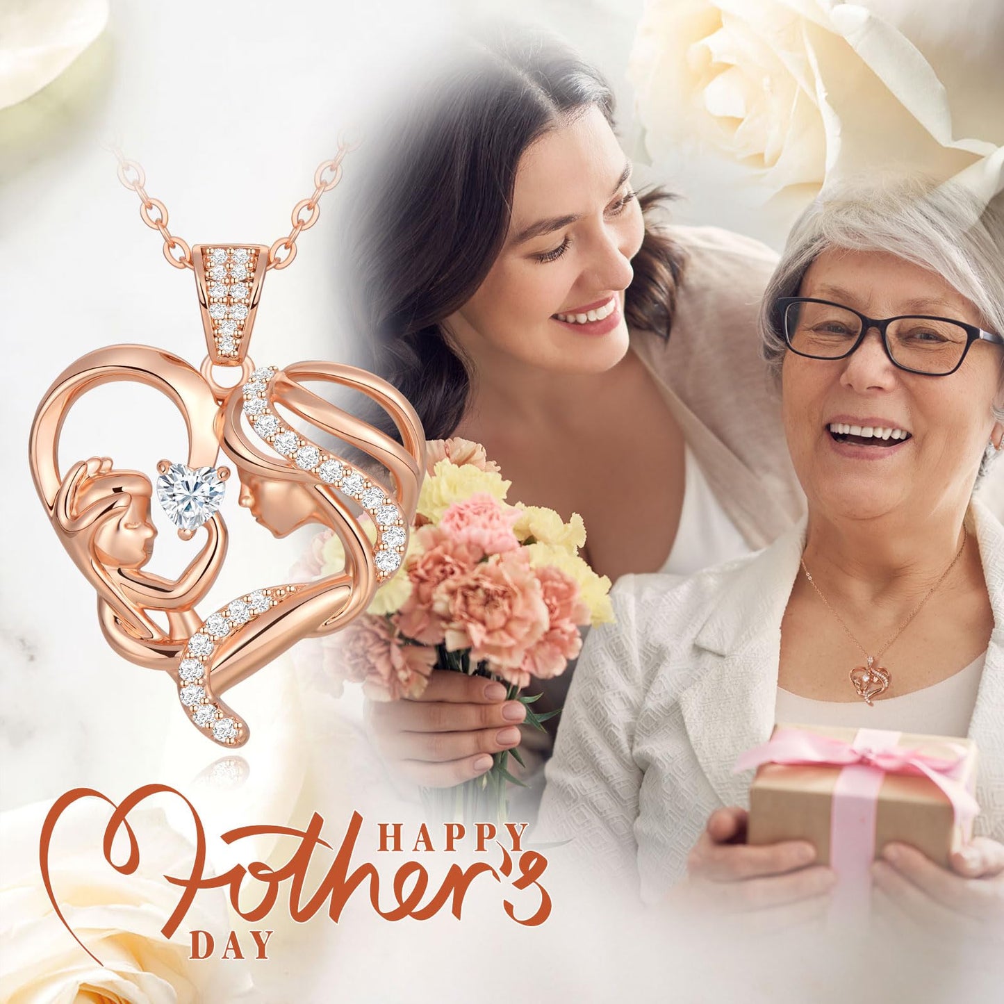 Zifeel Mothers Day Gifts for Mom Wife Her Grandma, S925 Sterling Silver Birthstone Necklaces Jewelry for Women, Mother's Day Love Heart Pendant Necklace for Anniversary Birthday Christmas Day