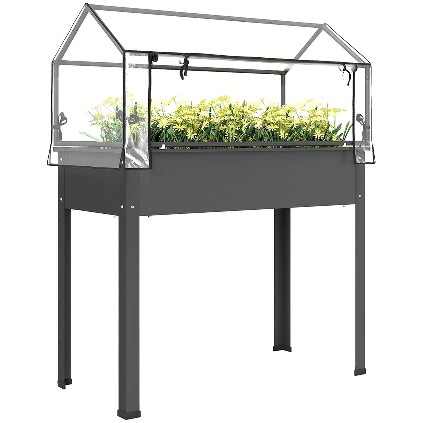 Outsunny Raised Garden Bed with Greenhouse Cover, Elevated Planter Box with Legs and Drainage Hole for Vegetables Flowers Herbs, 39.4" x 18.9" x 48.8", Dark Gray