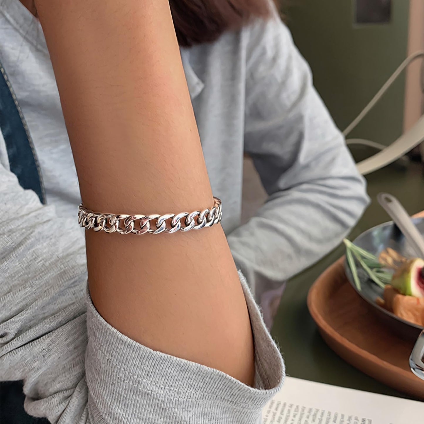 Handmade 925 Sterling Silver Bangle Bracelets For Women Men Square Chain Link Bangle Bracelets Hollow Wide Cuff Bangles Open Adjustable Bangle Bracelets For Men Minimalist Punk Statement Bangles Gifts