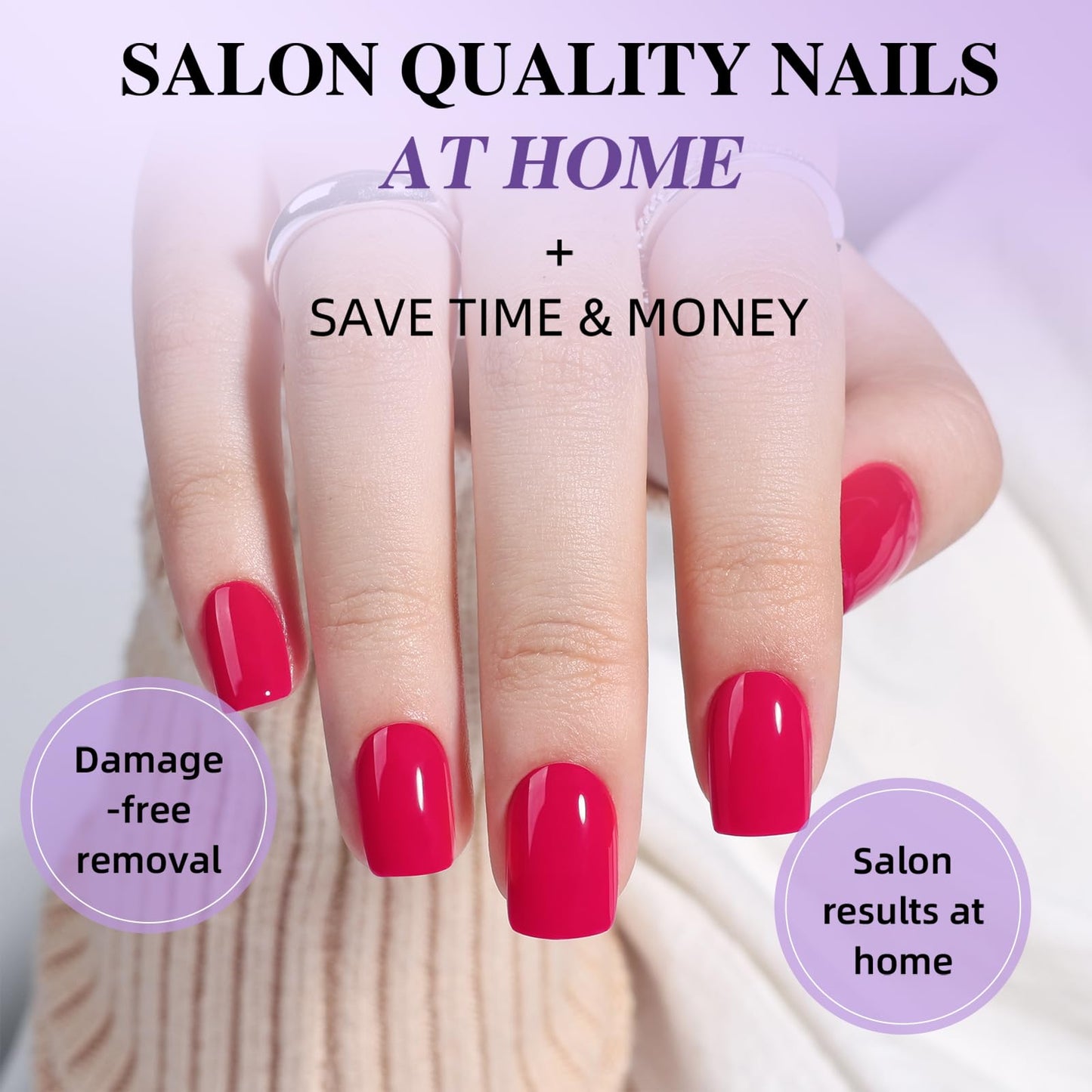 Hot Pink Press On Nails - Short Square Press On Nails with Glue for Women, Reusable Fake nails in 15 Sizes, 30 Stick On Nails