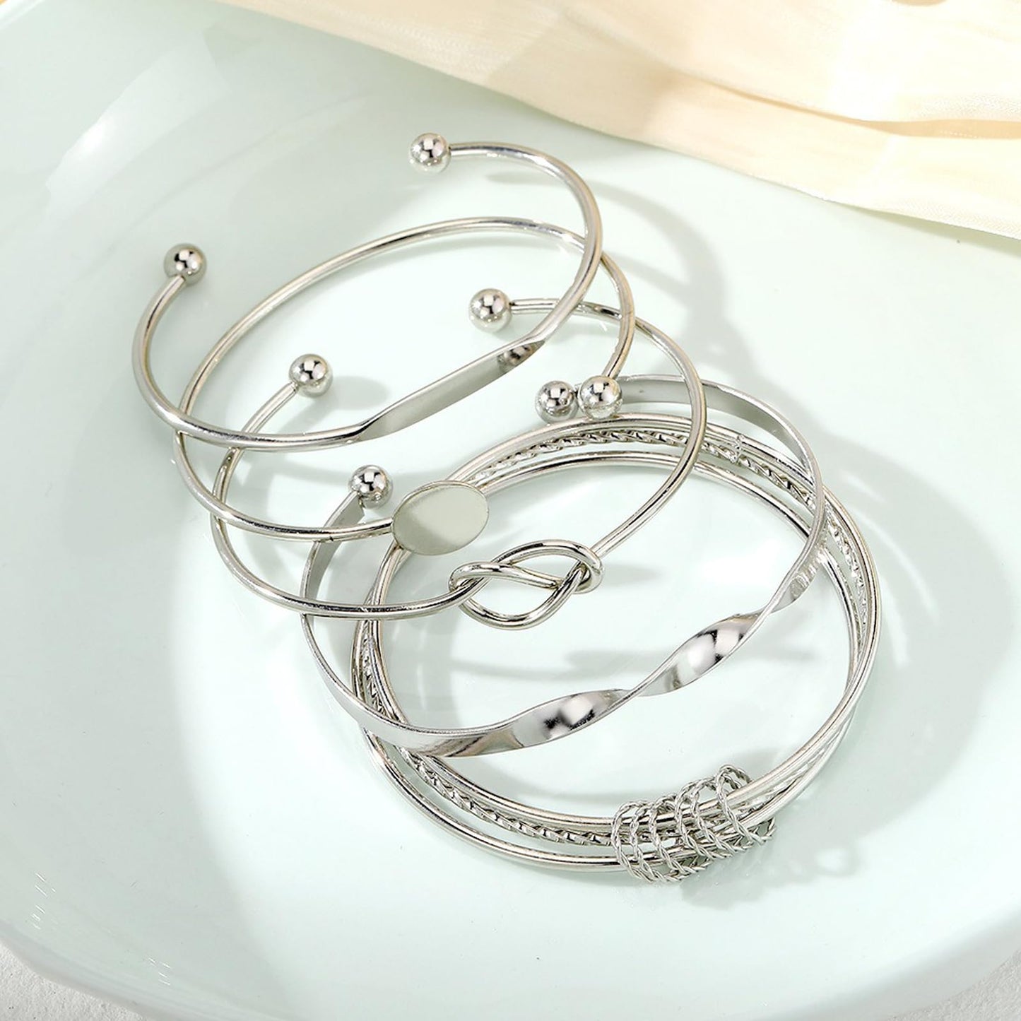 FUNOJOY Bangle Bracelets Set for Women, Multi Layer Stackable Cuff Bracelets, Boho Open Adjustable Bangle Jewelry Gift for Her