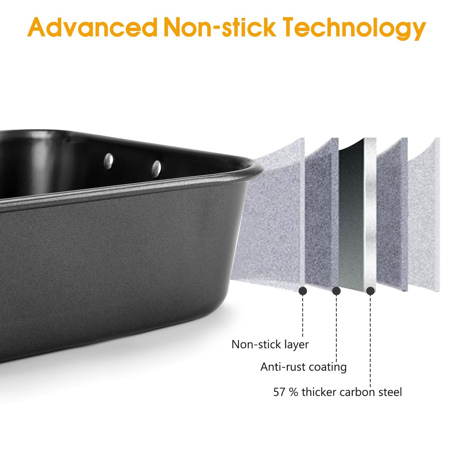 Roasting Pan with Rack, 15.75x11.02’’ Baking Pan for Oven with Rack & Silicon Hand Clip & Oilbrush, Heavy Duty Dishwasher Safe Rectangular Lasagna Pan with Handle for Turkey, Dark Grey