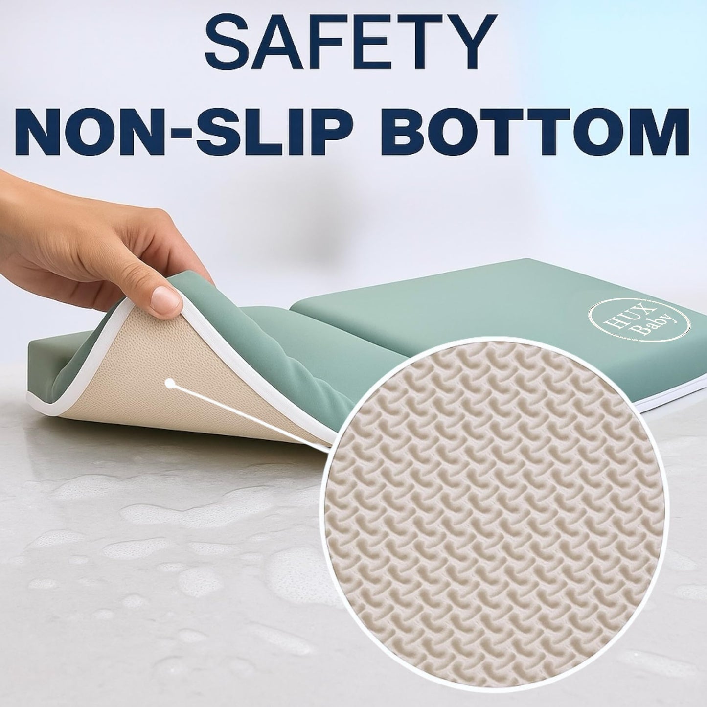 Comfortable Baby Bath Kneeler and Elbow Rest Pad Set, Non-Slip Bathtub Kneeling Pad for Bathing Baby, Bath Tub Cushion Mat, Elbow Pads, Toy Organizer Storage Pockets, Strong Suction Cups (Green Gray)