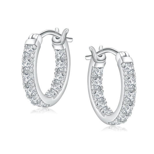 AGRULE 15mm Small Hoop Earrings with Cubic Zirconia Sterling Silver White Gold Plated Hypoallergenic Clip Top Hoops Created Diamond Hoop Earrings for Women