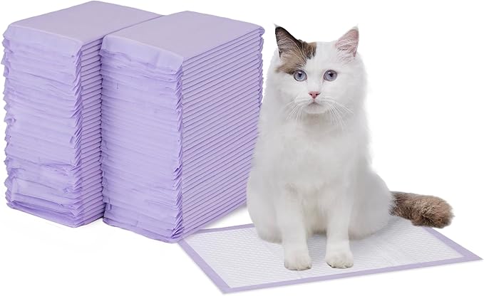 Cat Litter Pee Pads, Super Absorbent, Odor Control with Lemon Scent, Disposable, Universal Fit for Multi Cat Litter Box, Purple and White, 40-Pack