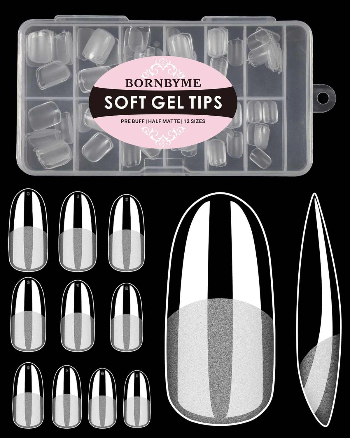 Medium Round Nail Tips,120PCS Pre Almond Round Buff Full Cover Shaped Nail Extenison Tips Half Matte Gel Nail Tips Acrylic False Nail Tips