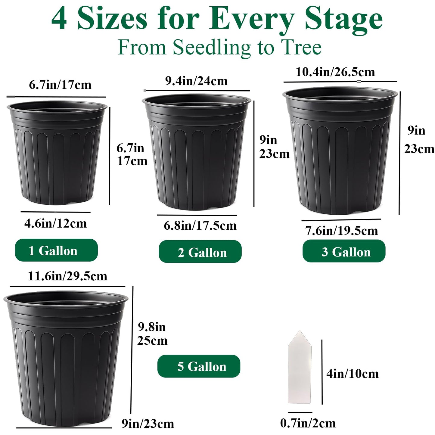 Tulpeed 25 Pack 3 Gallon Flexible Plant Nursery Pots Plastic Seedling Starting Pots with Drainage Holes Soft Flower Pots Plant Container with Plant Labels, Black