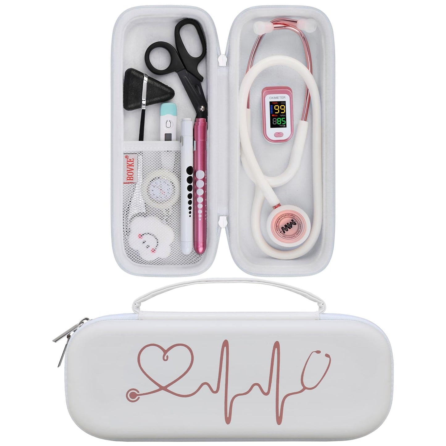 BOVKE Stethoscope Case for 3M Littmann Classic III Monitoring, Lightweight II S.E, MDF Acoustica Stethoscopes, Extra Room fits Nurse Accessories Medical Equipment and Nursing School Essentials, White