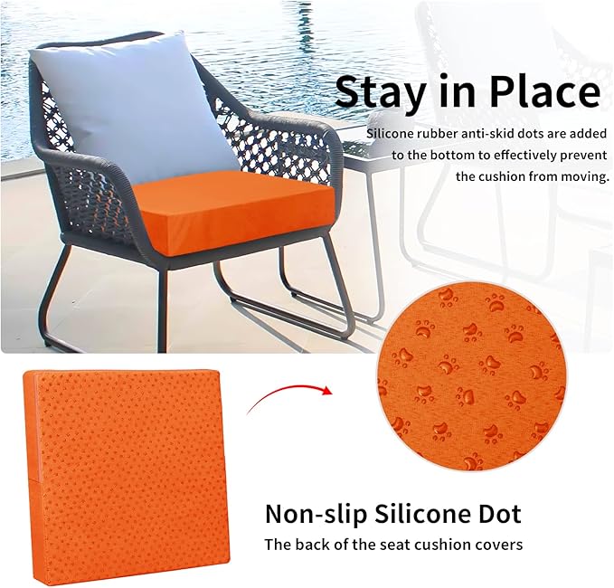 Easy-Going Waterproof Patio Cushion Covers 24x22x4 inch 4 Pack Replacement Non-Slip Outdoor Seat Cushion Slipcover with Zipper. Orange