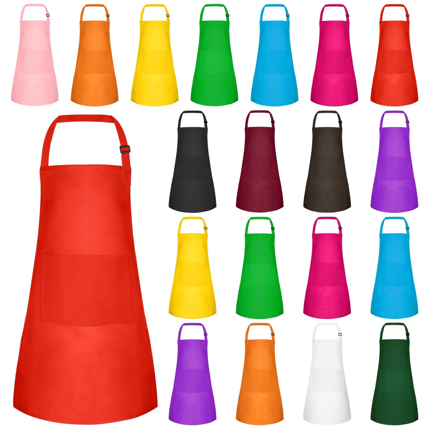 Bouiexye 20 Pack Kids Apron Adjustable Children Apron with 2 Pockets Children Chef Painting Aprons for Cooking Baking Painting Crafts Making