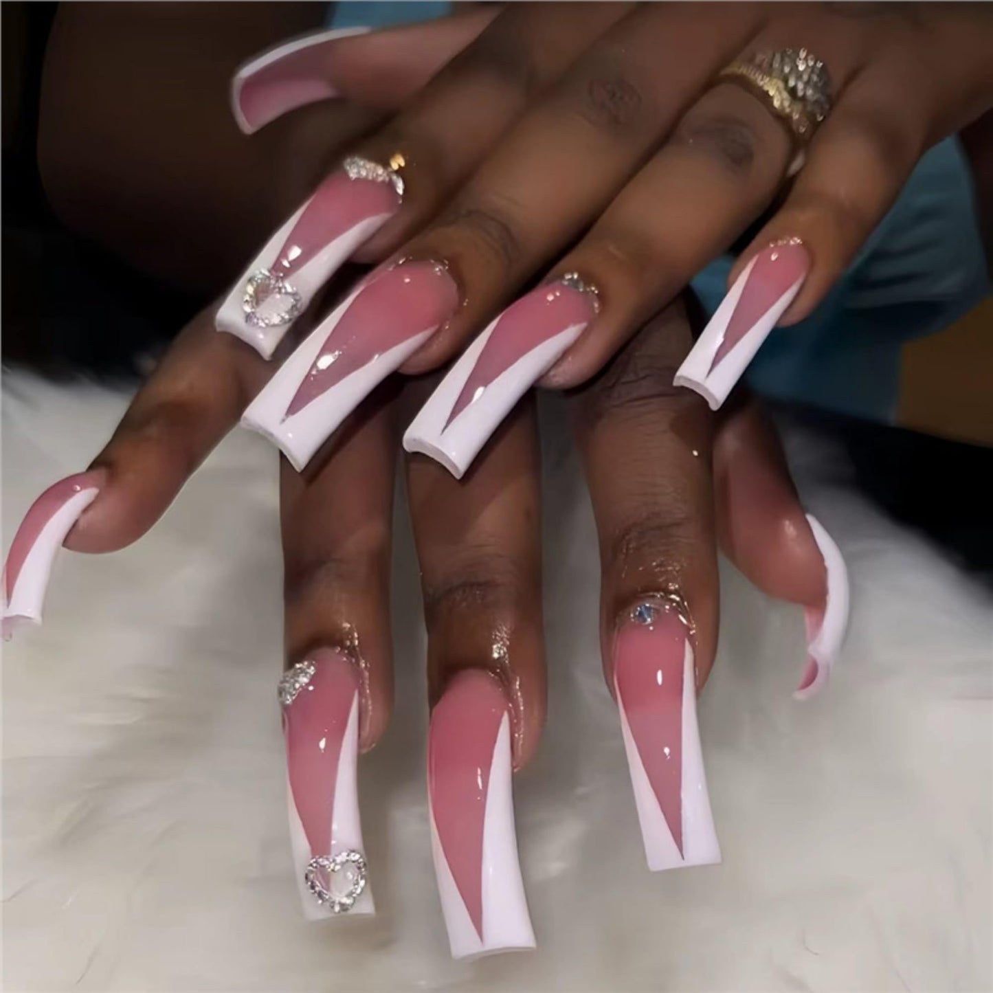 SEENEEY Long Curved Press on Nails White Fake Nails French Artificial Nail Glossy Stick on Nail for Women 24pcs