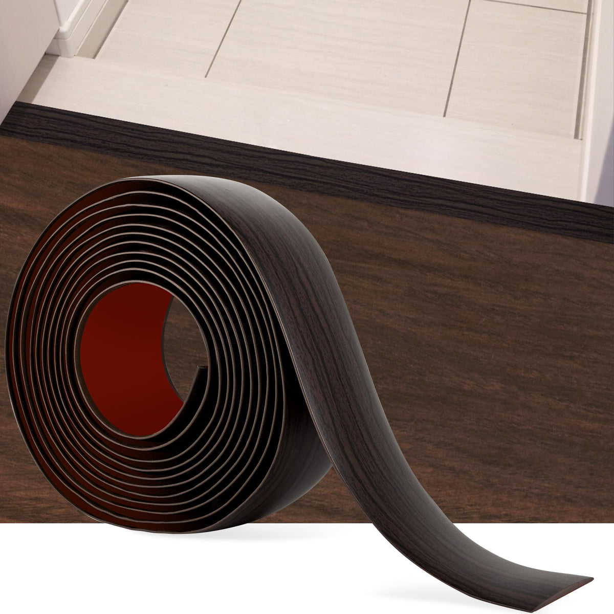 10Ft Floor Transition Strip Self Adhesive Vinyl Cover Floor Strip Flat Divider Transition Strip Wood Grain Design for Laminate Floor Gaps and Doorway Transitions (10 Foot)