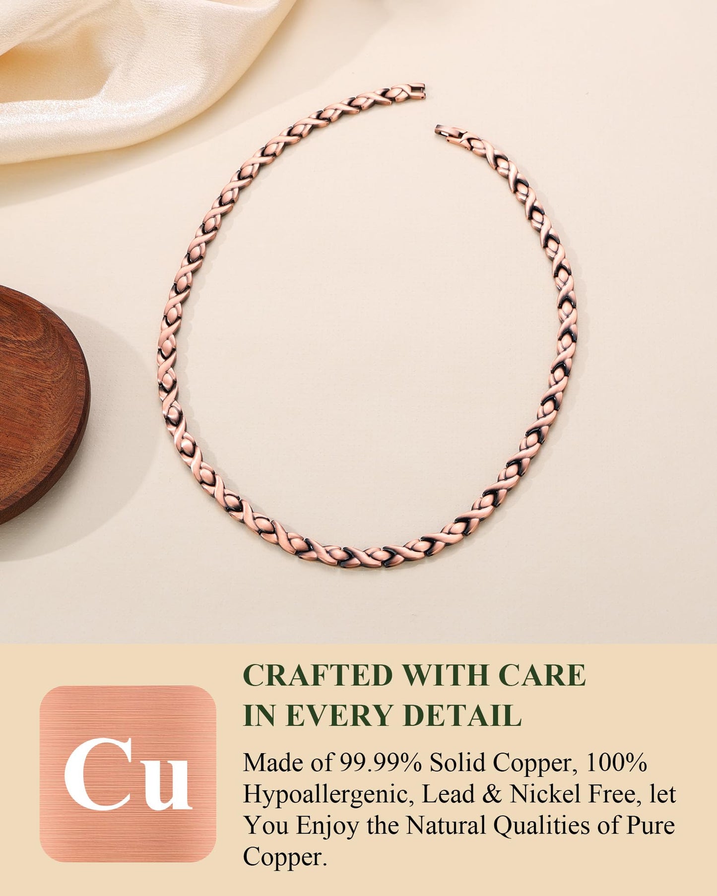Fashtour Copper Necklace for Men Women, 99.99% Pure Copper Magnetic Chains Necklace with 3500 Gauss Ultra Strength Neodymium Magnets, Adjustable Jewelry Gift with Sizing Tool (Copper 006)