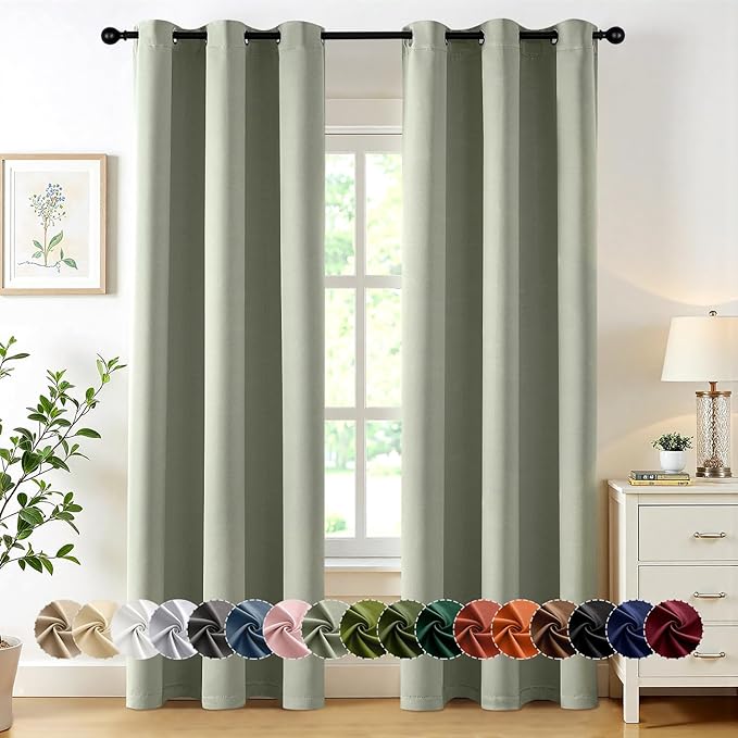 MIULEE Sage Green Blackout Curtains for Bedroom Living Room 78 Inches Long 2 Panels, Thermal Insulated Room Darkening Drapes Solid Grommet Top Noise Reducing Light Green Window Treatments 40x78 Inch