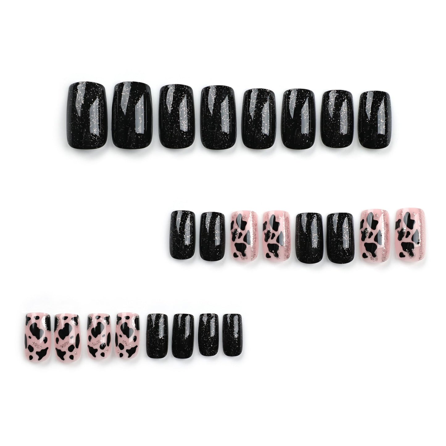 Black Press on Nails Short Square Fake Nails Full Cover False Nails with Gel Glossy Glue on Nails Cute Acrylic Stick on Nails Reusable Artificial Nails for Women Manicure 24 Pcs