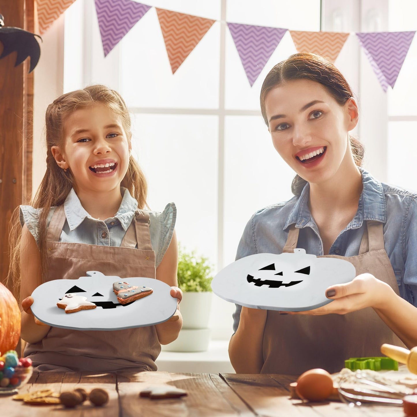 Reallnaive Halloween Marble Pumpkin Cheese Board Charcuterie Cutting Tray Marble Serving Decorative for Decoration Charcuterie Kitchen(White)
