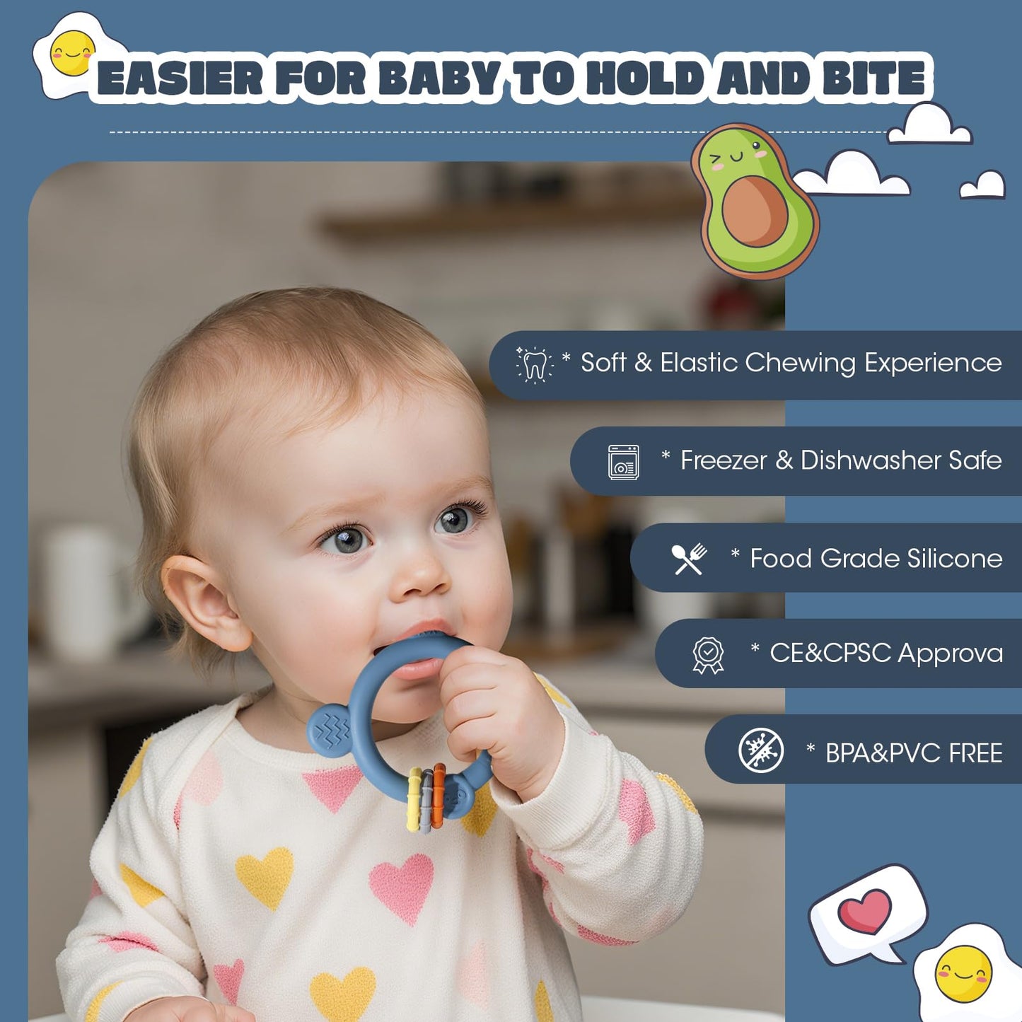 Baby Fruit Food Feeder & Breastmilk Popsicle Molds for Teething Relief, Baby Feeding Sets, 1 Freezer Tray with Lid & 1 Teether Toy & 1 Silicone Teething Pacifier Feeder, Extra Food Pouches (Blue)