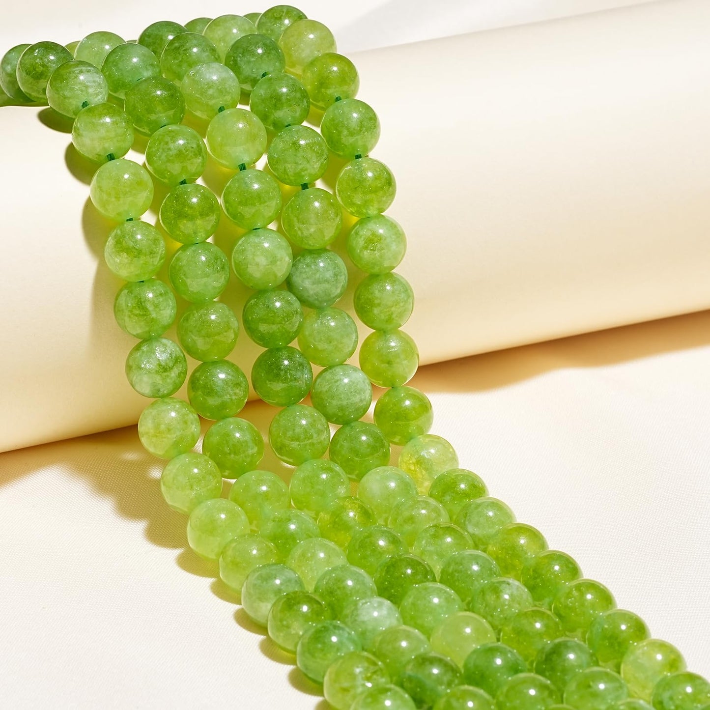 8mm Natural Green Peridot Gemstone Beads Polished Round Smooth Stone Beads for Bracelets Jewelry Making 15inch Loose Beads