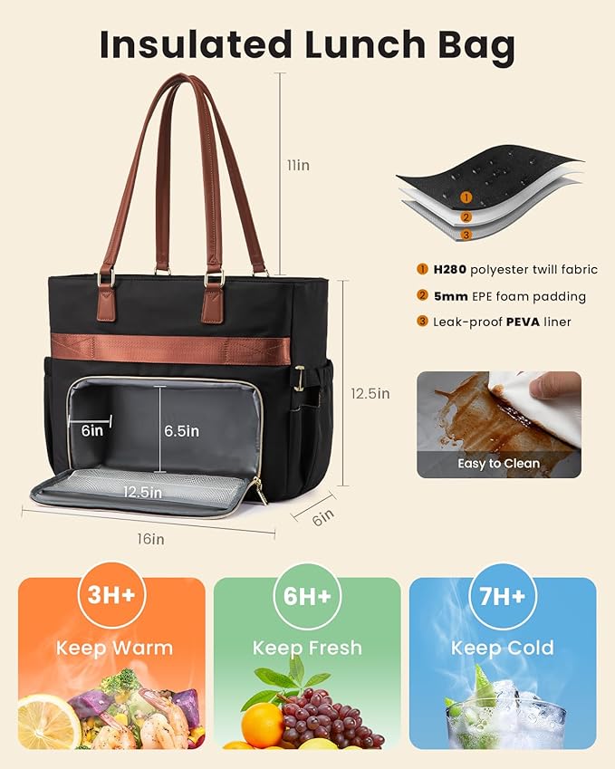 LOVEVOOK Lunch Tote Bag for Women, Work Bag with Insulated Lunch Compartment 15.6 Inch Laptop Bag with Cup Holder Large Lunch Bag for Teacher, Nurse, Office, Travel, College, Daily