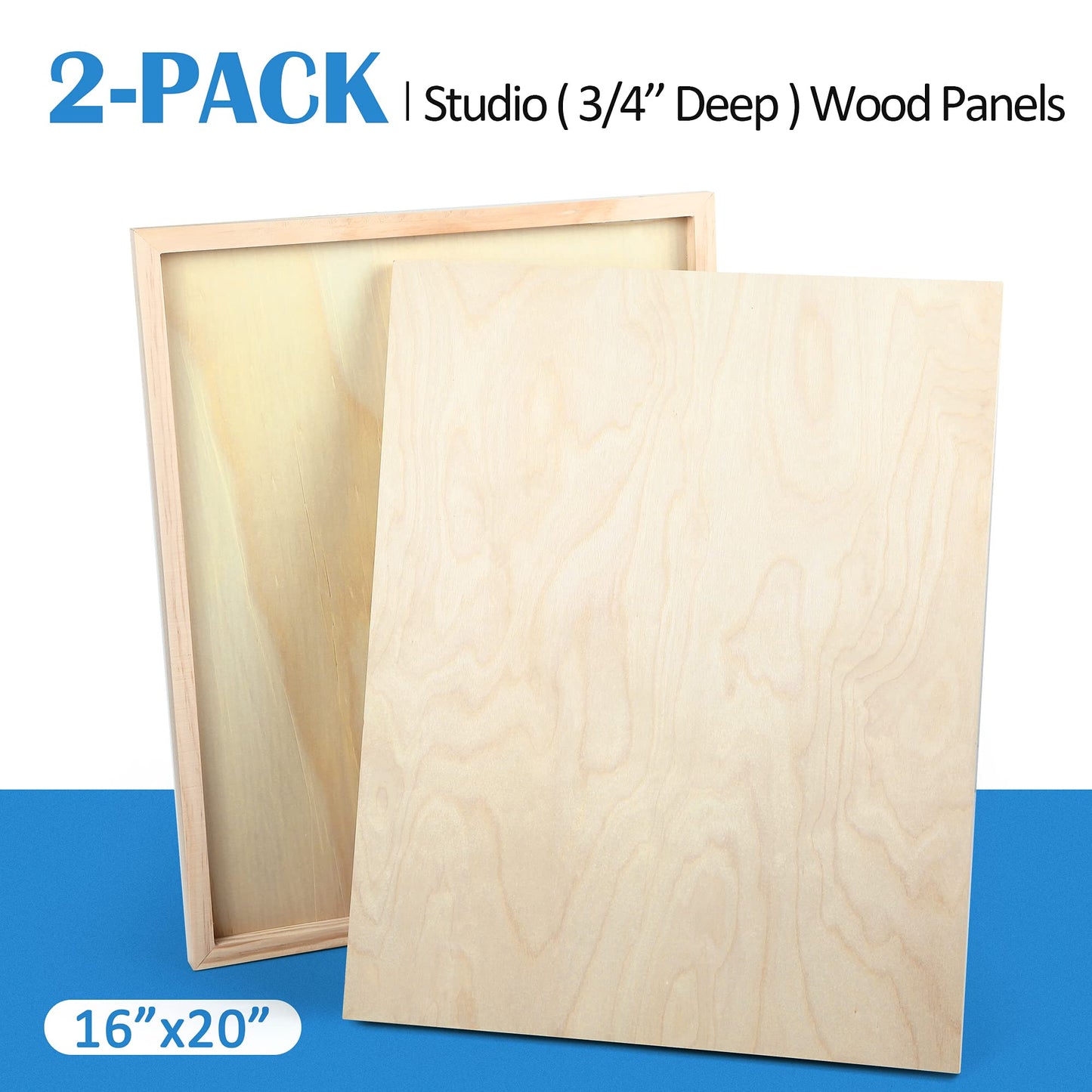 Unfinished Birch Wood Canvas Panels Kit, Falling in Art 2 Pack of 16x20’’ Studio 3/4’’ Deep Cradle Boards for Pouring Art, Crafts, Painting, and More