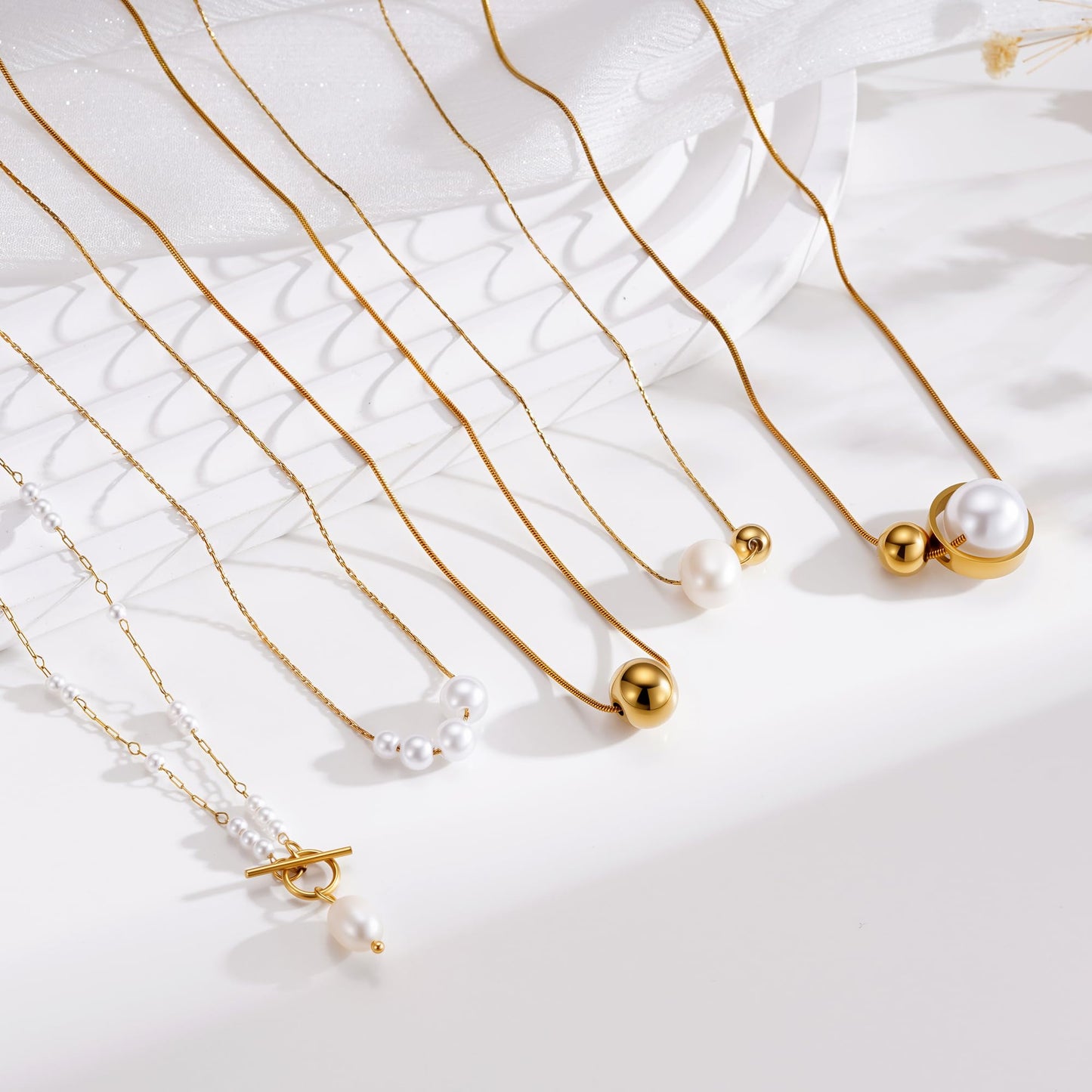 Rcidan Minimalist Pearl Pendant Necklace for Women, 14K Gold Plated Chain with Single Pearl & Bead Accent, Dainty Everyday Jewelry Gift
