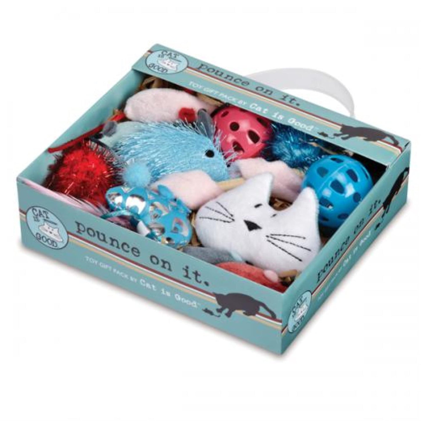 Cat is Good 12-Piece Pounce Toy Gift Box – Pounce on It Assorted Toys Keep Cats and Kittens Entertained Safely
