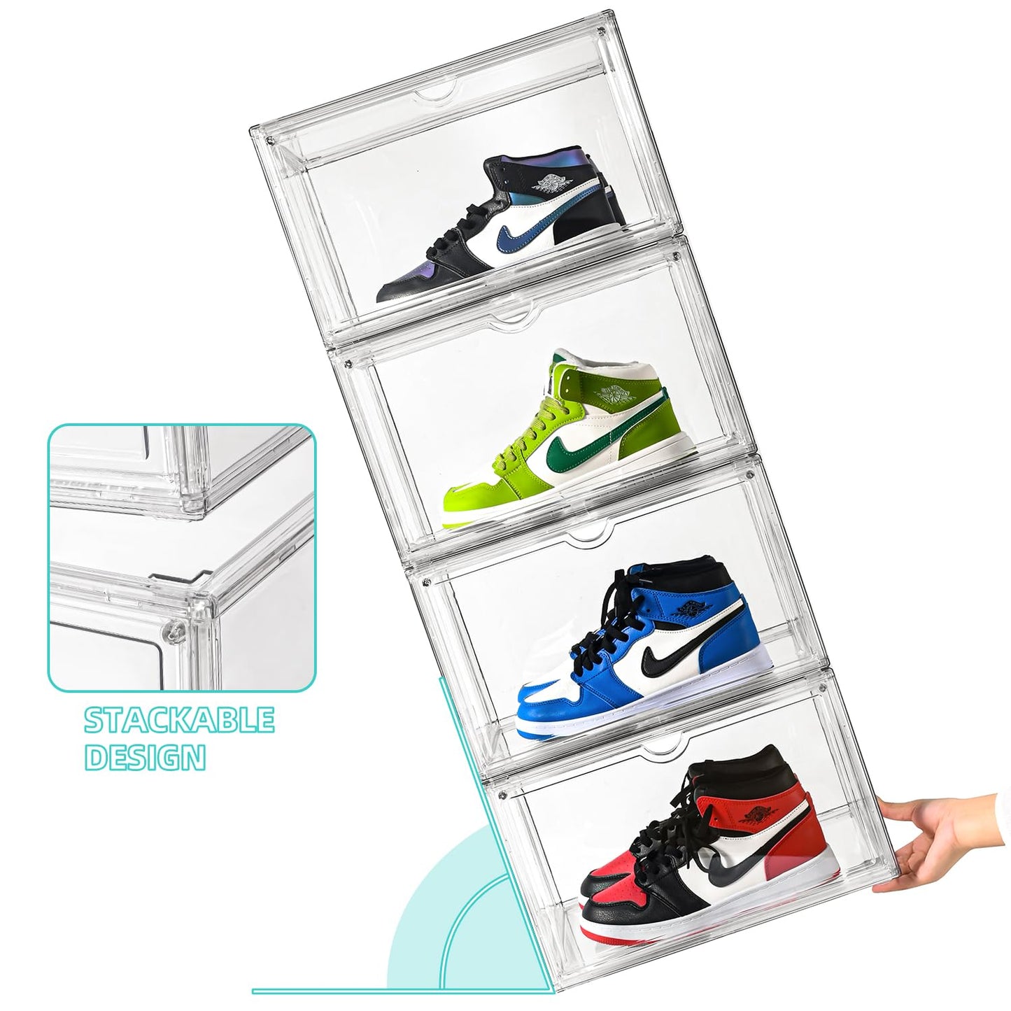 Uni HIMO Clear Shoe Organizer,Stackable Shoe Display Case,Shoe Box Storage Bins with Magnetic Door,Fit Shoe Size Up to US 14 (X-Large-2Pack)