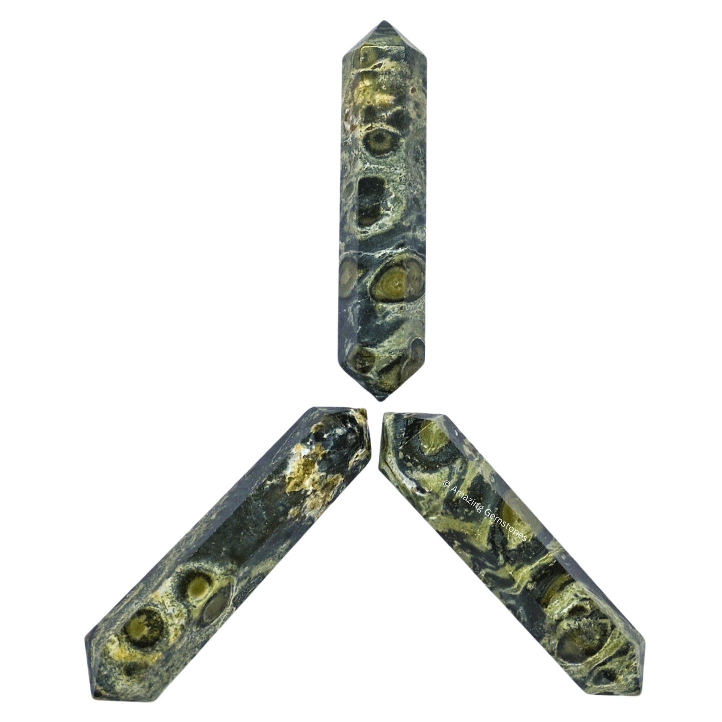 Amazing Gemstone Kambaba Jasper Crystal Points Bulk Healing Crystals - Pack of 3 Double Terminated Healing Wand Point Bulk Crystals for Crafts, Crystal Grid, DIY Work - - Beginners Gift