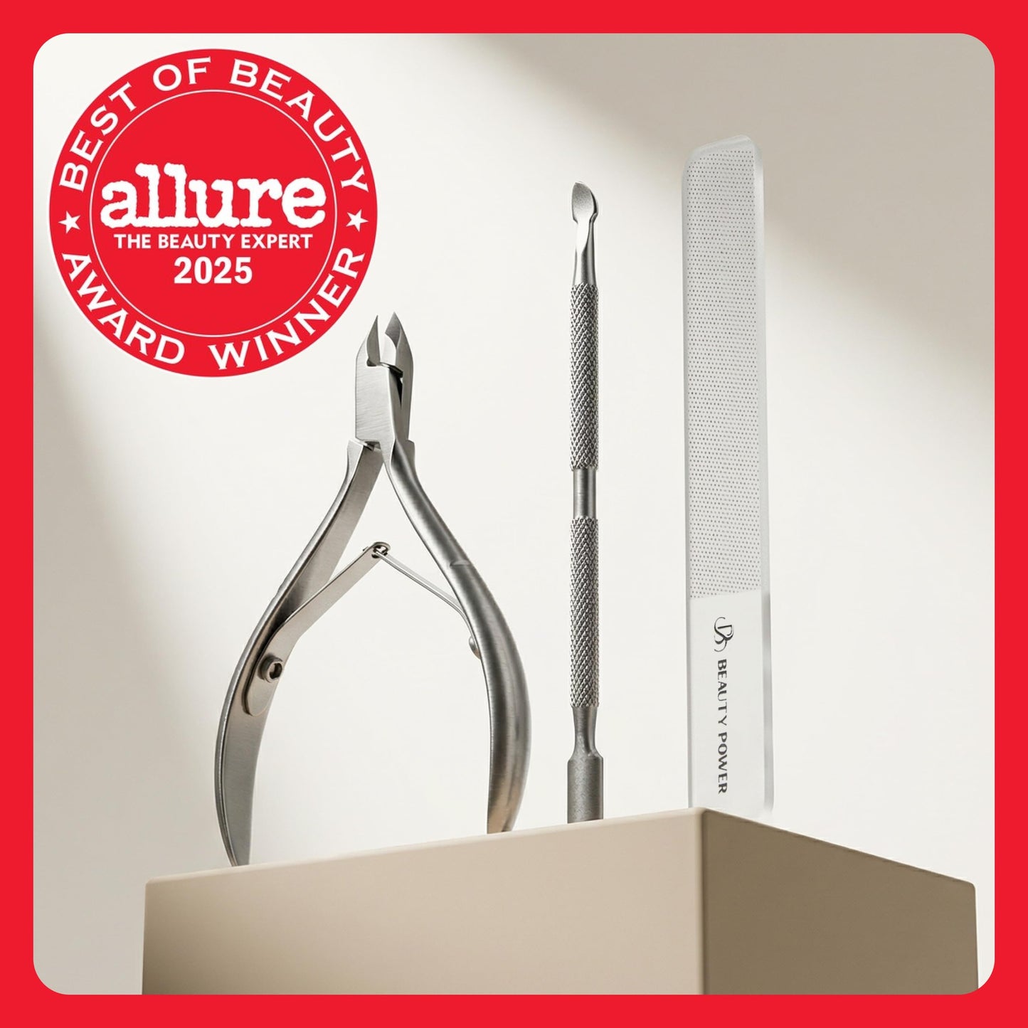 Beauty Power Cuticle Trimmer with Cuticle Pusher & Nano Nail File - Cuticle Nipper Cuticle Remover - Professional Stainless Steel Clippers Pedicure Manicure Tools for Fingernails - Gift Idea
