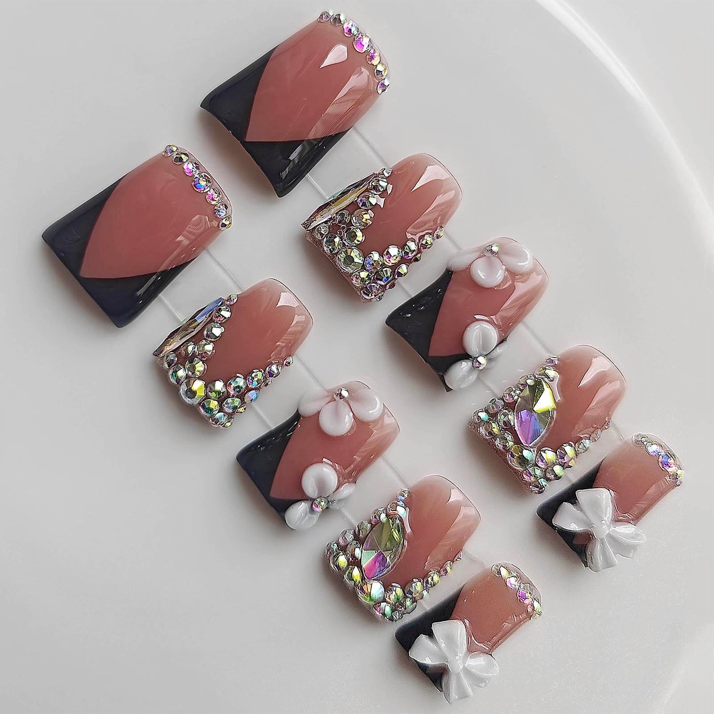 Gleamrain Handmade Press On Nails Duck Short Square-Ins Style M Size-Easy Apply Daily Wear Artificial Nails Press Ons for Women 10Pcs Gleamrain Design 604