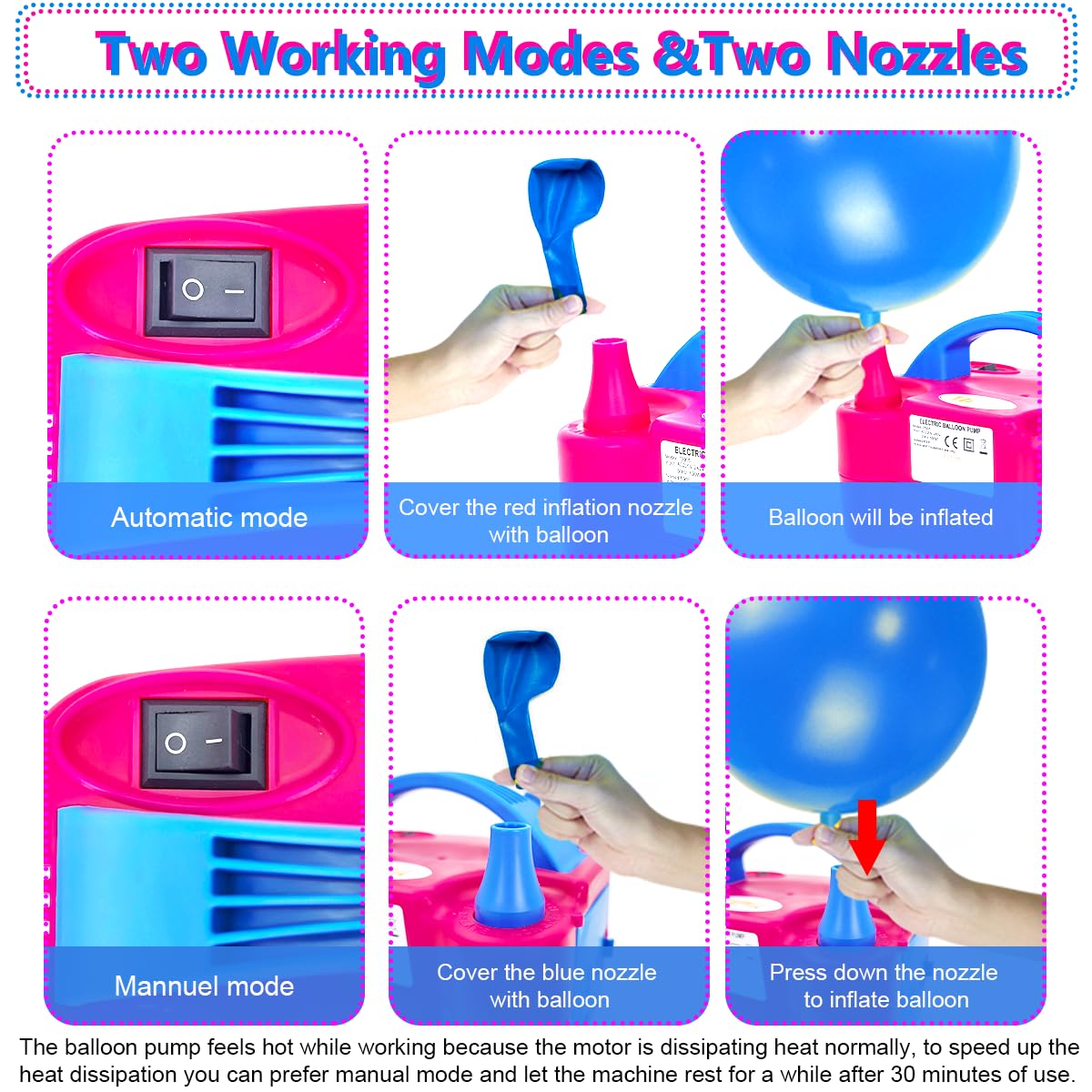 YEPVIE Electric Balloon Pump, Portable 2 Modes Balloon Blower Machine with 14 Balloon Arch Kits, Air Pump for Balloon, Ballon Inflator for Party Decoration
