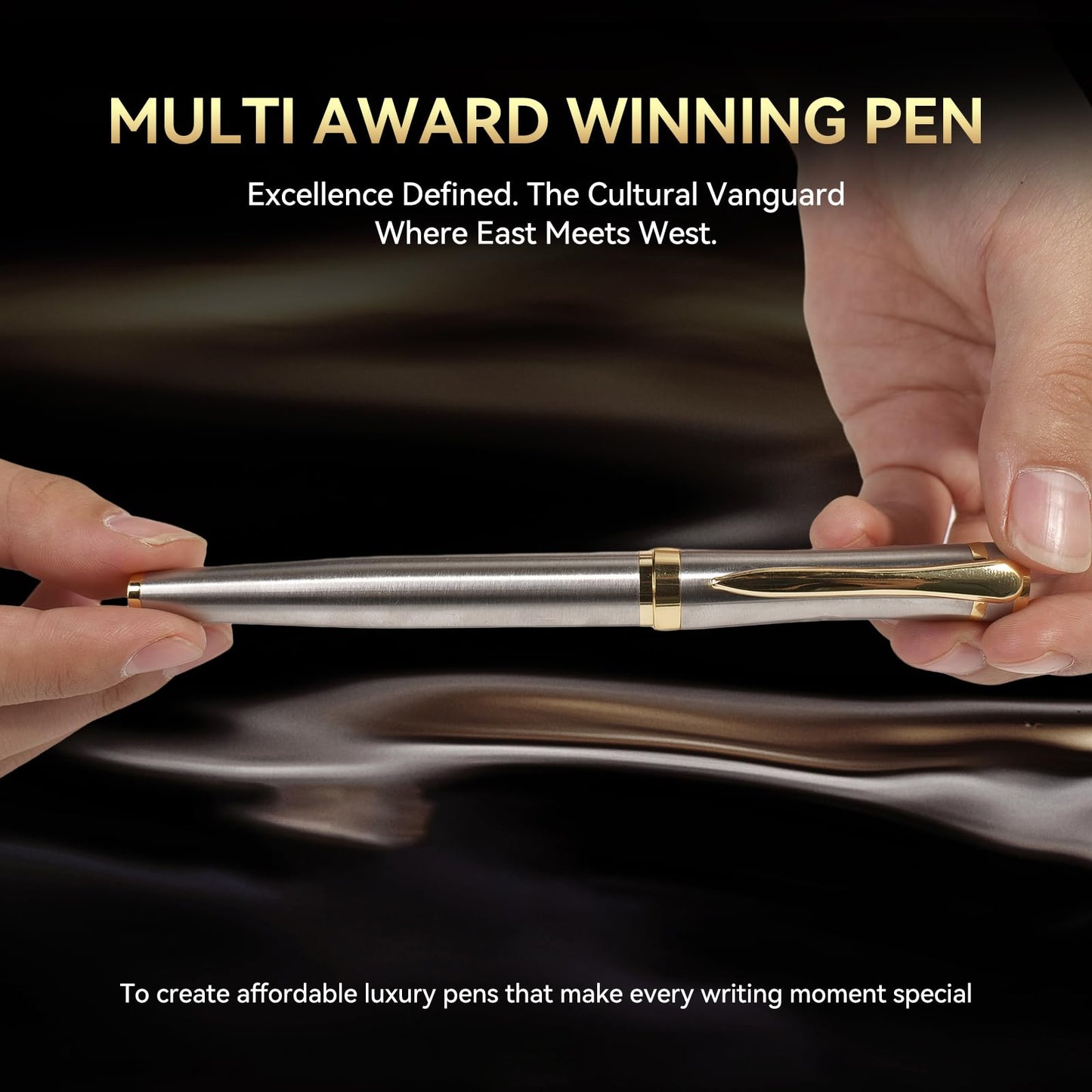 LUHSIN Black Lacquer Rollerball Pen - Premium Luxury Writing Pen (Gold)