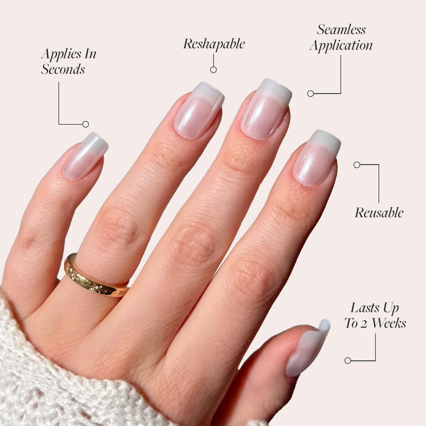 Glamnetic Press On Nails - Bailey | Medium Square Fake Nails, Sheer White Glazed, Salon Quality | 15 Sizes - 30 Nail Kit Wtih Glue