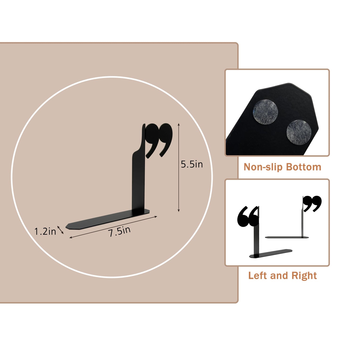 Bookends Decorative Unique Novelty Book Ends for Kids Books - Unique Bookends Decorative Metal Quotation Mark Design Bookshelf Decor, Bookish Decor for Shelves and Book Lovers Gift Ideas