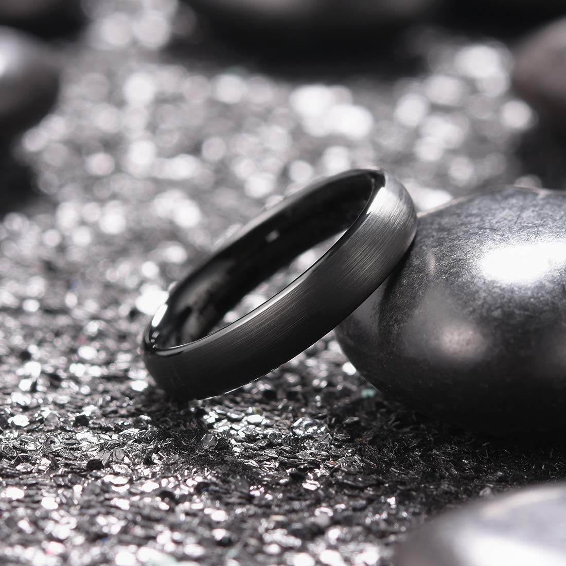 King Will 4mm Black Wedding Band for Men Women, Domed Brushed Tungsten Rings for Men, Comfort Fit, Durable, Size 10.5
