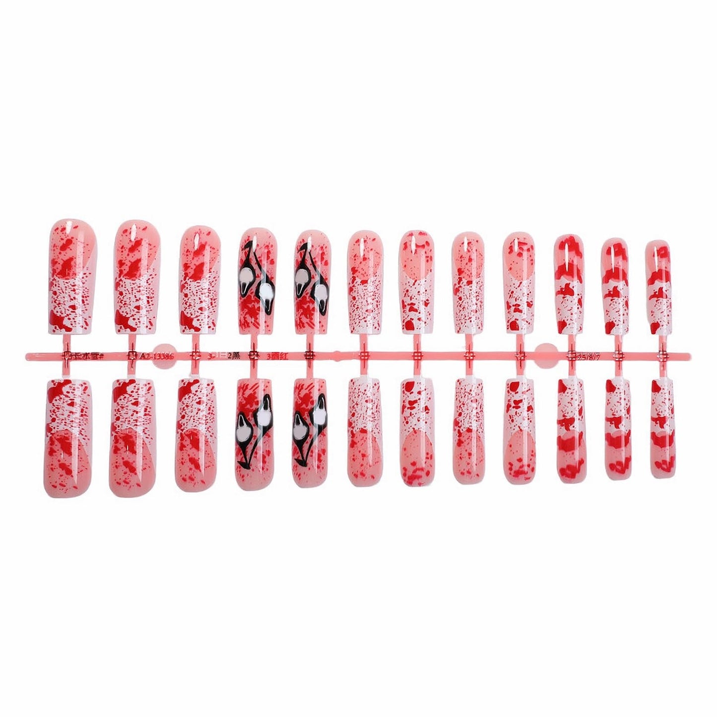 MISUD Press on Nails - Long Square Fake Nails with Goth Blood, Acrylic Gothic Ghost Design 24 pcs