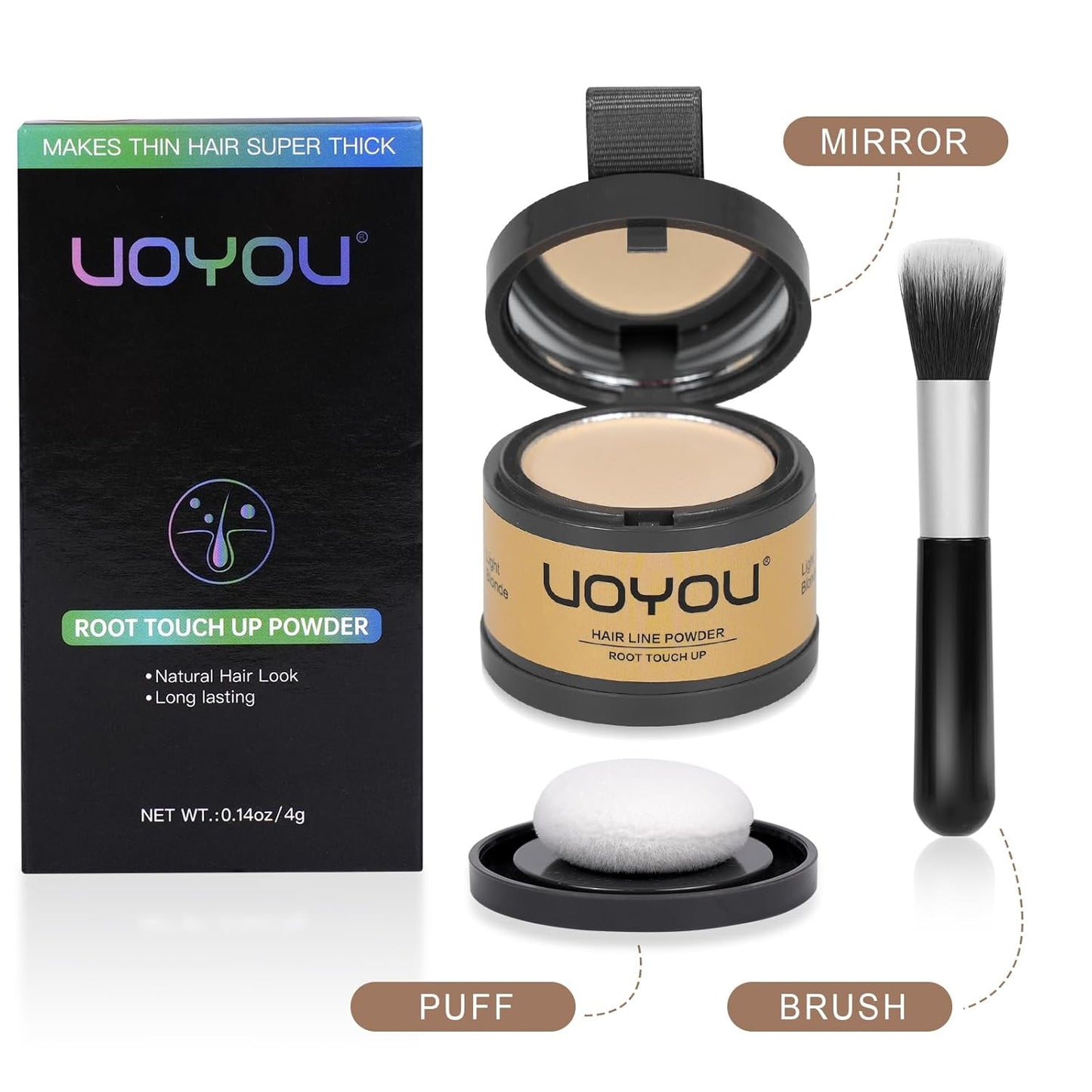 Root Touch Up Powder Instantly Conceals Hair Loss, Gray Root Cover Up Powder, Water & Sweat Resistant Hair Powder for Thinning Hair Men & Women, Includes Brush (Medium Blonde, 4g Bottle with Brush)