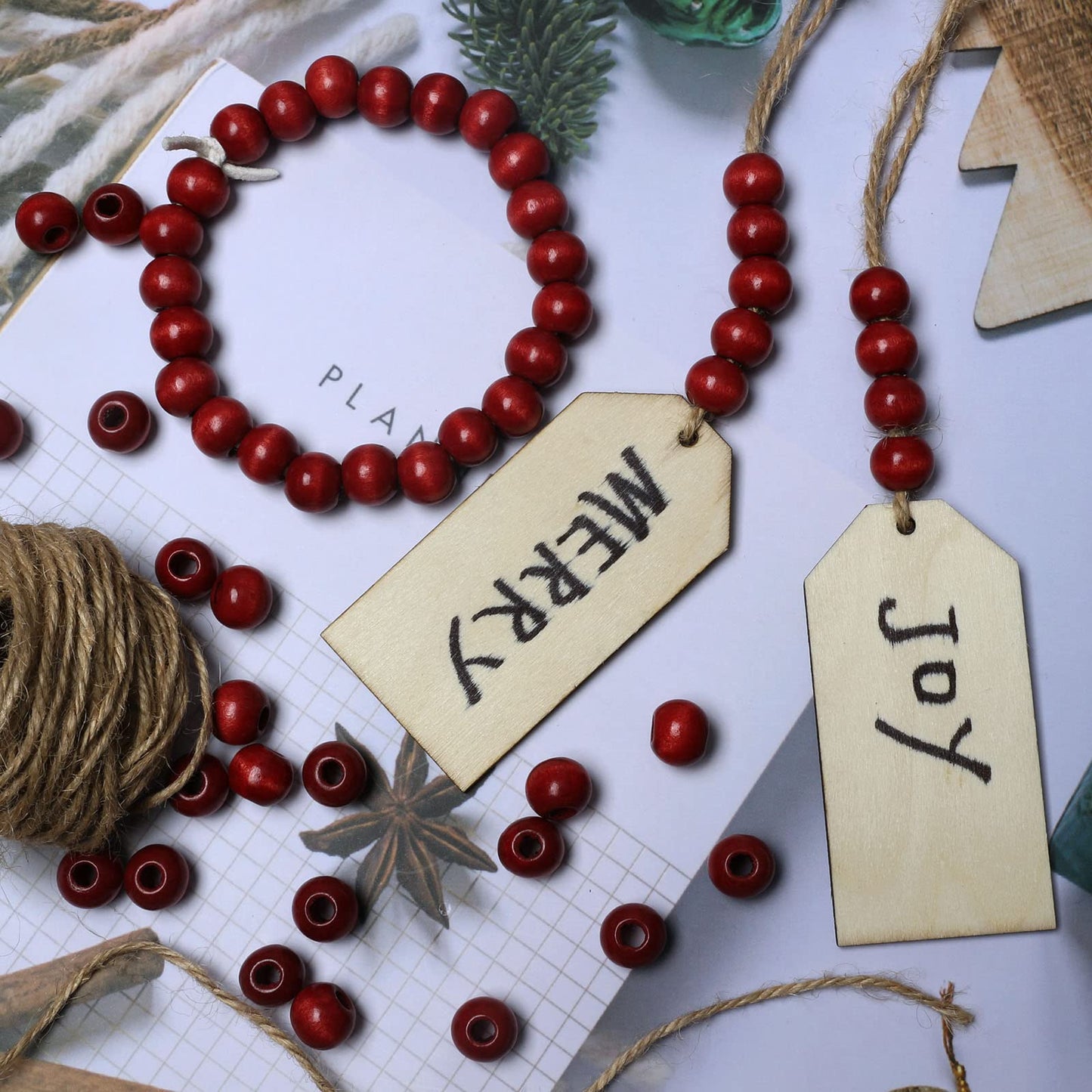 300pcs 12mm Red Wood Macrame Beads for Handmade Crafts, Large Hole Wooden Loose Spacer Beads for Macrame Projects Holiday Party Decor, 5mm Hole