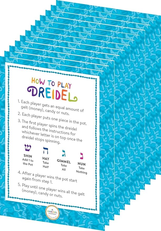 Hanukkah Dreidels Multicolor Plastic Chanuka Draydels with English Transliteration, Includes Dreidel Game Instruction Cards (1000-Pack)