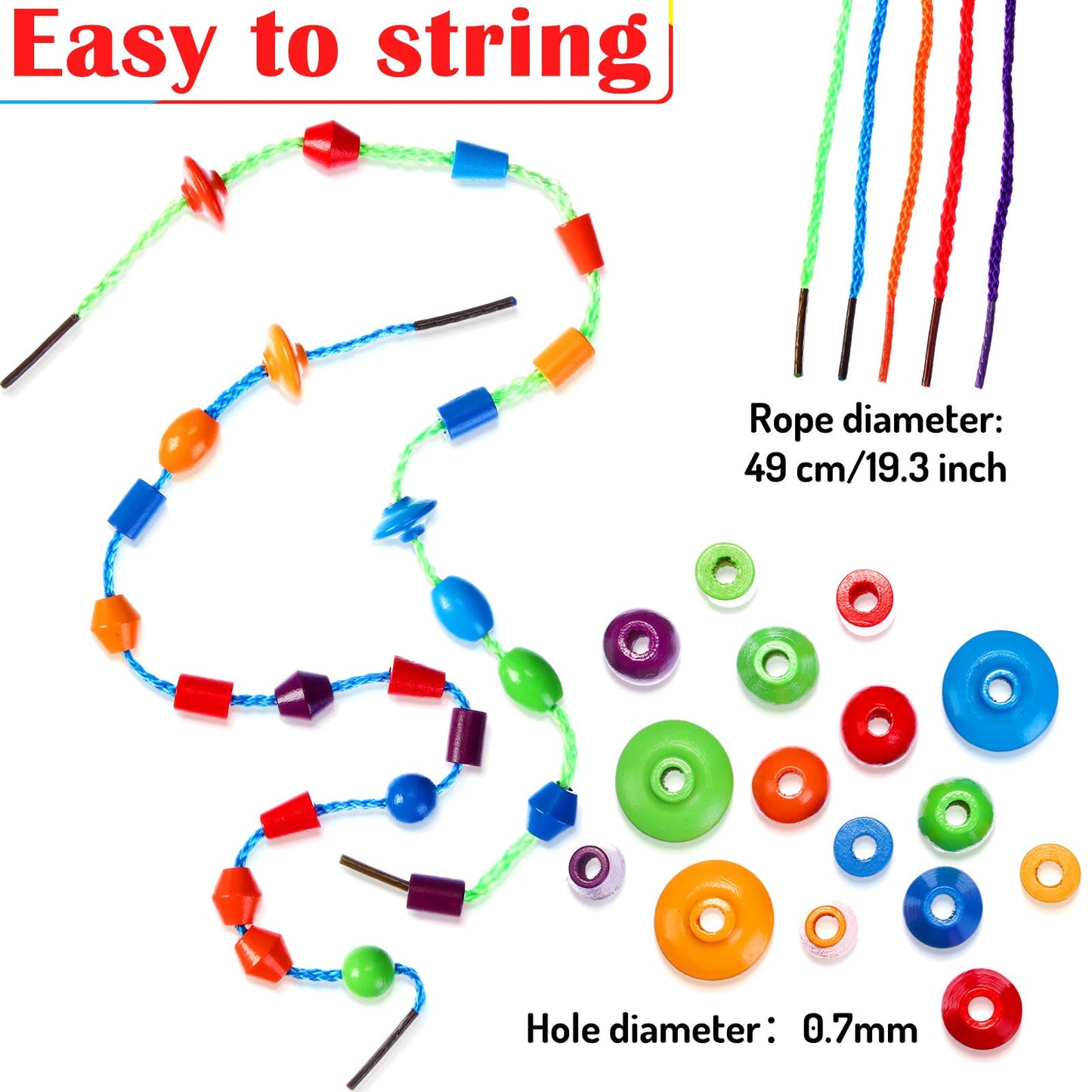 Shappy 324 Pcs Wooden Lacing Beads for Wooden String Beads Threading Toys Montessori Lacing Toys Fine Motor Skills Developmental Educational Plaything Sensory Occupational Therapy Activities Autism OT