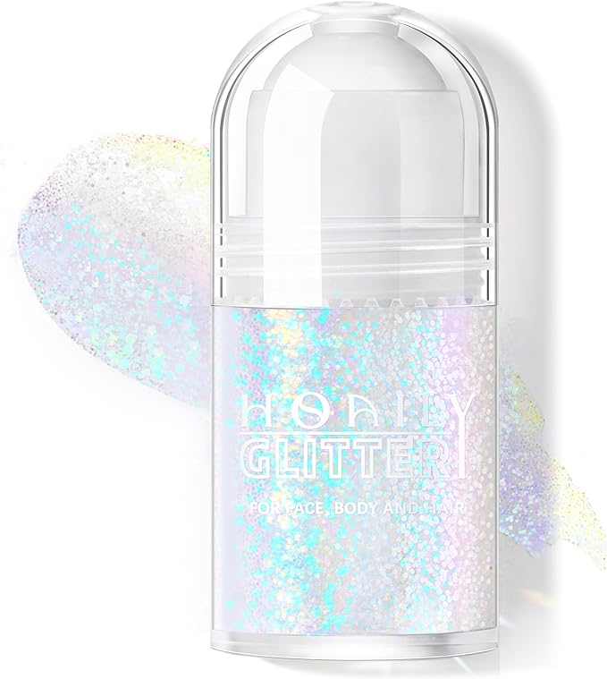 HOSAILY Roll-on Holographic Body Glitter Gel for Face Hair, Chameleon Color Changing Glitter Gel Under Light, Chunky Mermaid Sequins Festival Party Rave Accessories Shimmer Makeup (Golden Ocean)