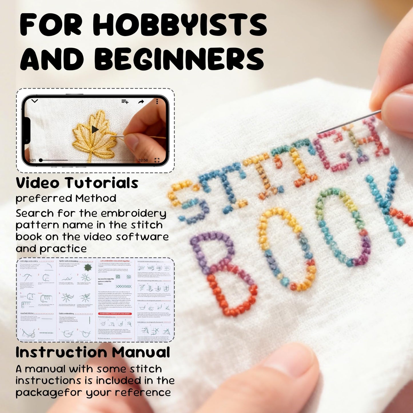Poeuai 2026 New Embroidery Stitch Book Kit,All-Scenario Embroidery Stitch Book kit, Comes with a Complete Toolkit and Instructional Tutorial, for Beginners and Enthusiast
