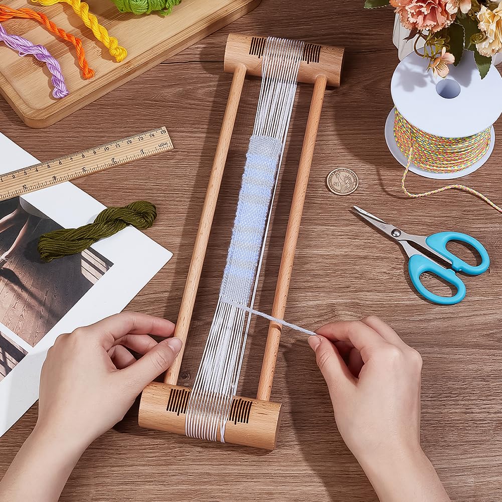 BENECREAT Wooden Weaving Tool, Tan Wood Embroidery Floss Bobbin Rectangle Weaving Tool for Loom Weaving Supplies Tablet Weaving Loom Weaving Supplies